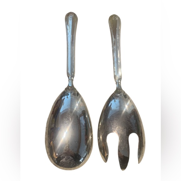 Regal Silver Hong Kong Silver Plated Serving Set Salad 2 Pc Shiny Spoon & Fork - Picture 7 of 14